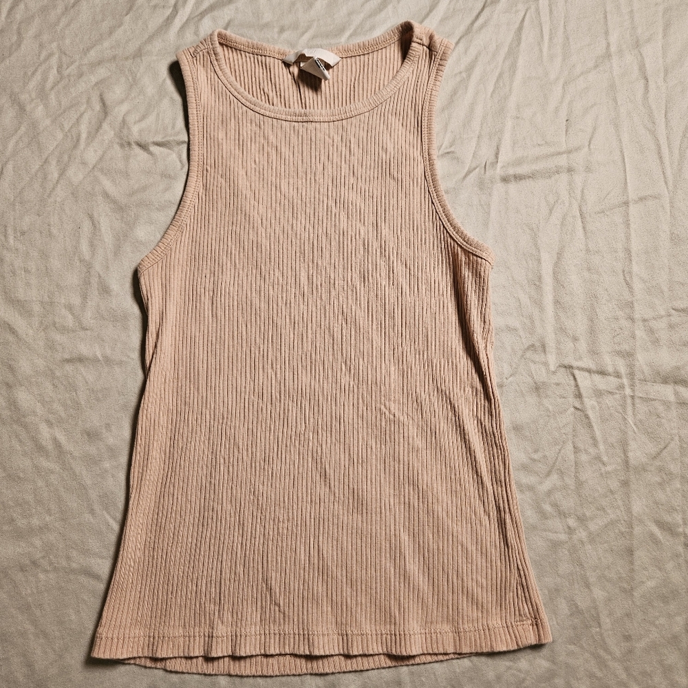 H&M Ribbed Tank Top Size‎ 6 Minimalist Neutral Sleeveless Capsule Wardrobe